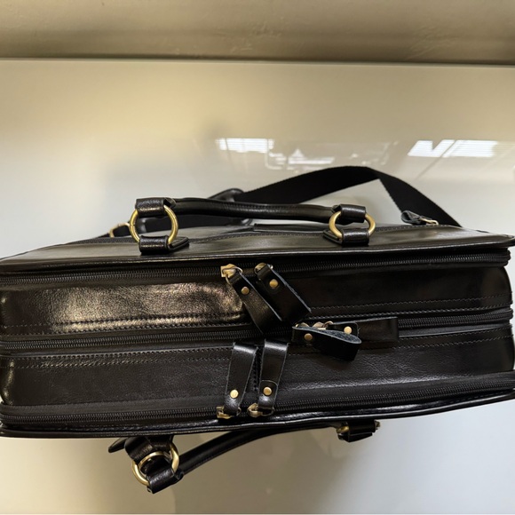 Kattee large black leather briefcase w/ adjustable strap - Picture 7 of 13